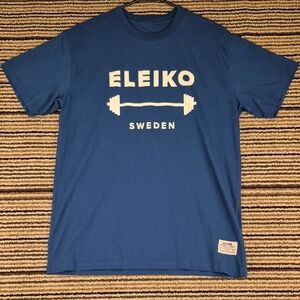 ELEIKO Sweden Blue‎ Organic Cotton Blend Small Mens Workout Short Sleeve Shirt